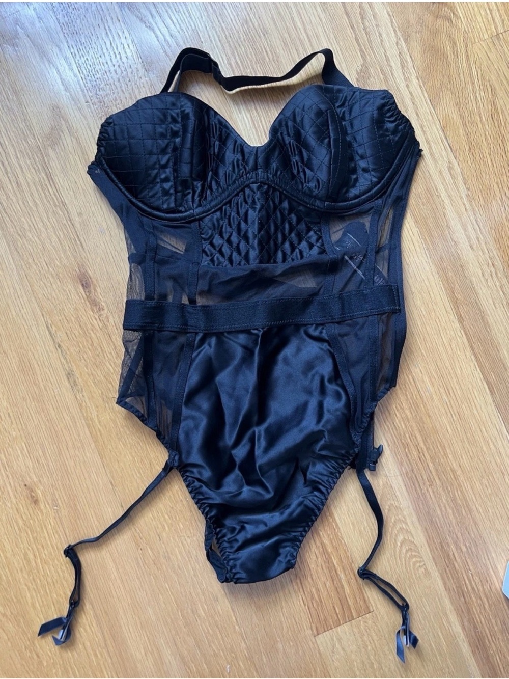 Victoria’s Secret Teddy One Piece Black Strappy Lingerie Bodysuit Size 32B